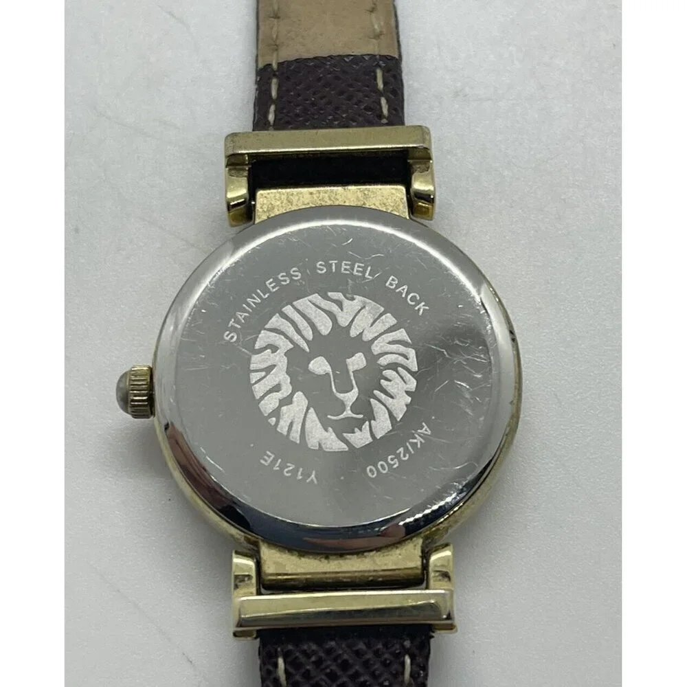 Anne Klein Women's Watch AK/2500 Round Gold Tone Case Brown Faux Leather Band
